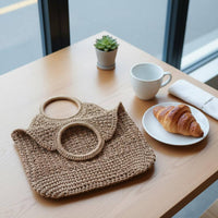 Round Handle Straw Bag Handmade Straw Tote Bag Large Capacity for Commuting