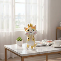 Resin Cat Ornament Cute Design Crowned Cat Figurine Cartoon Feline Statue Sculpture for Desktop, Bookshelf