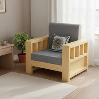 Solid Wood Sofa Set Sturdy Construction 3 Seater Wooden Sofa High-Resilience Foam Cushions Modern Chinese Design Couch for Home, Lounge