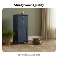 Narrow Bedside Cabinet Retro Design Narrow Storage Locker with Drawer Distressed Finish Large Capacity for Bedroom, Small Areas