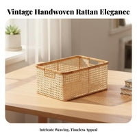 Lidded Woven Basket Handwoven Household Storage with Lid for Living Room, Women
