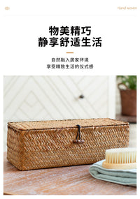 草编分格收纳桌面带盖首饰储物盒编织茶具茶杯整理筐编织篮