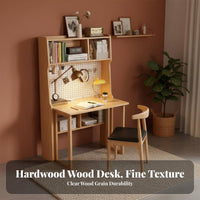 Foldable Fold-foldable Desk with Pegboard Space-Saving Wall-Mounted Fold-foldable Workstation Multi-Functional Computer Station Minimalist Design for Students, Apartment Dwellers, Home Office Workers, Study Room, Small Spaces, Bedroom