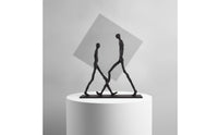 Matte Black Walking Figures Sculpture Minimalist Sculpture with Base Modern Metal Statue Abstract for Interior Designers, Entryway Table, Bookshelf, Office Desk