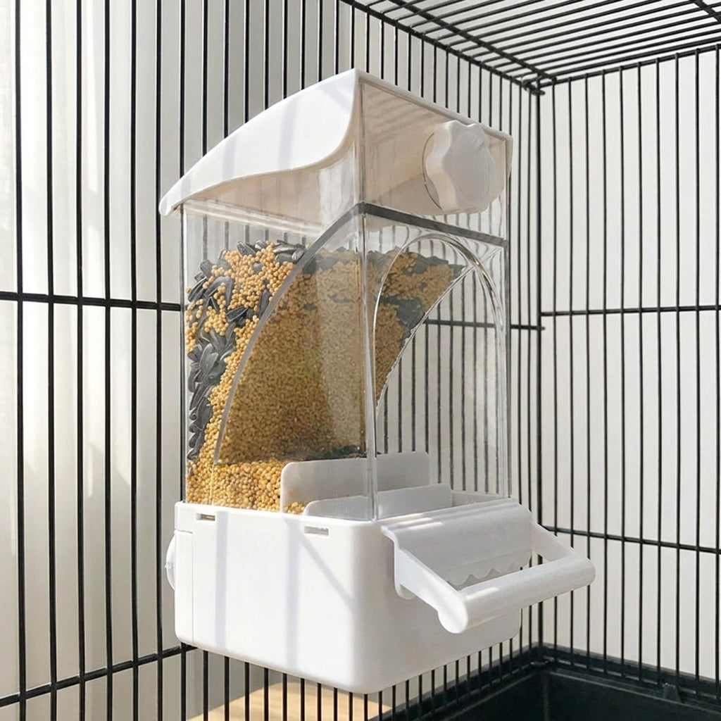 Splash-resistant Bird Feeder, Automatic Bird Feeder for Cage, 500ml PET Budgie Feeders for Cages with Hull Separator