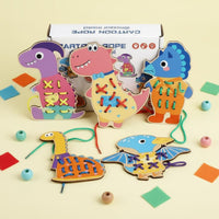 Lacing Board with Cord Fine Motor Wooden Lacing Toy Cartoon Threading Board for Preschoolers, Classroom