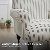Striped Wooden Armchair Sturdy Wood Frame Striped Upholstered Armchair Designer Look Space-Saving Design for Living Room