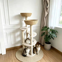 Multi-Level Cat Sisal-Wrapped Posts-Wrapped Soft Cat Climbing Structure Textured Finish Animal Furniture