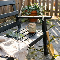 2 Seat Swing Bench Plastic Wood Two-Person Swing Bench Dark Gray Finish Armrests for Garden