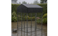 Wire Canine Enclosure Kennel Front Door Roofed Dog Run Dark-Framed