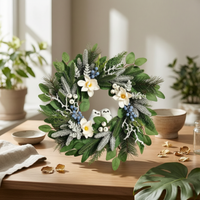 Wreath with Owl Figures Woodland Frosted Berry-Like Clusters Wreath Festive