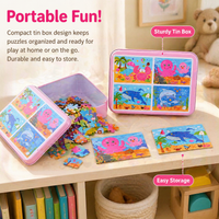 Wooden Puzzle Set for Adults, 4-in-1 Educational Puzzles, Cognitive Skill & Problem Solving, 9/12/15/20 Piece puzzle with Storage Tin