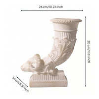 Ram-Head Vase Ornament Carved Relief Faux-Jade Tusk-Shaped Vase Flared Top