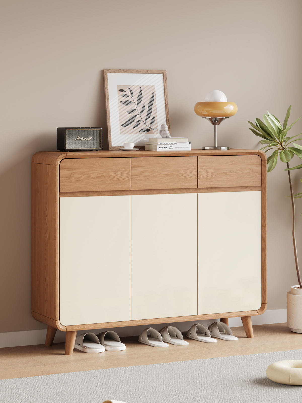 Wood Grain Entryway Shoe Cabinet with Adjustable Shelves