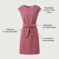 Ladies Summer Dresses for Women, Sleeveless Midi Style Linen Beach Wear with Round Neckline and Tie Detail, Flared Casual Outfit