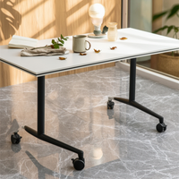 Folding Conference Table Metal Frame Mobile Folding Table Space Saving for Training Room