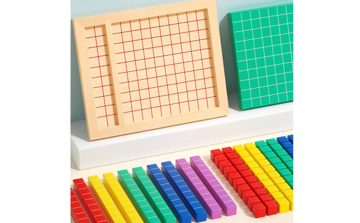 Base Ten Blocks Set Hands-On Educational Space Value Teaching Kit Storage Box Included Hundreds Ones Blocks for Kids, Homeschooling