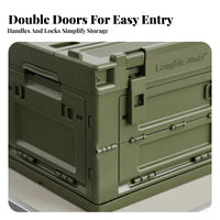 Foldable Storage Crate Secure Latching Collapsible Storage Bin with Doors