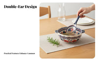 Ceramic Soup Pot, Polish Painted Floral Underglaze, Double Handle, Bohemian Style, Home Dining