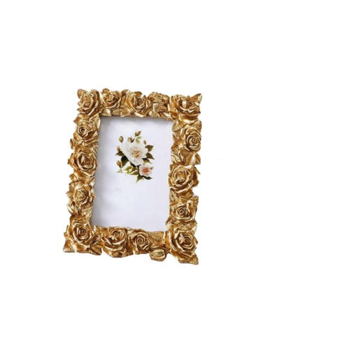 Resin Floral Border Picture Frame Gold Rose Photo Frame European Influenced House Decoration for Bedroom