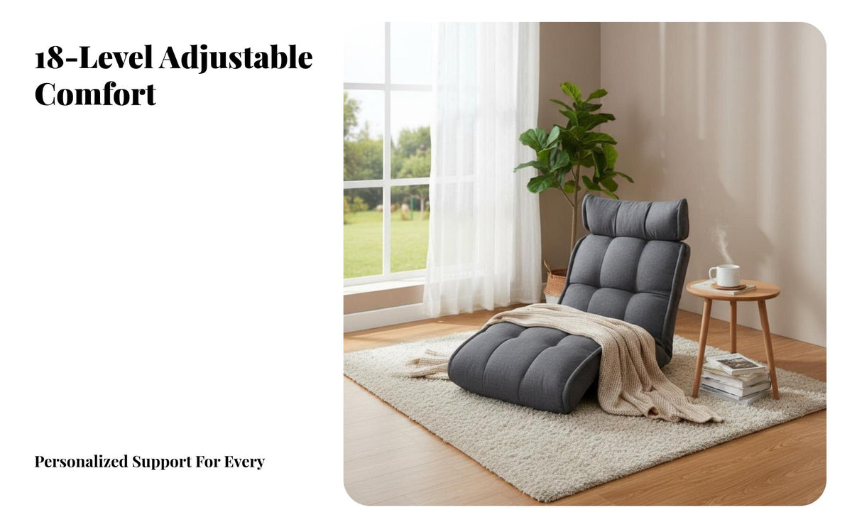 Multi-Functional Padded Recliner with Adjustable backrest Space-Saving Adjustable Padded Lounger Foldable Floor Chair Armless for Readers, Students, perusing, Living Room, Bedroom, Meditation