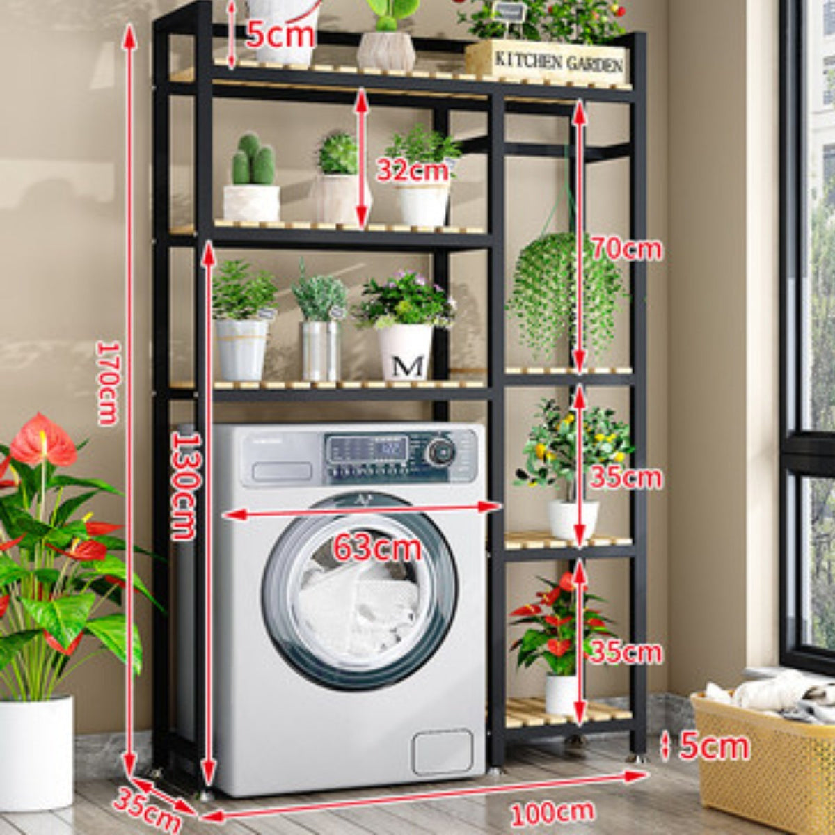 Over-the-Washer Storage Rack Heavy-Duty over Washer Storage Rack High Load Capacity Multi-Tier Plant Stand for Balcony, Washroom