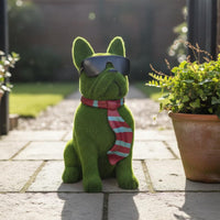 Flocked Dog Statue Scarf Bulldog Resin Statue Colorful Design for Entryway
