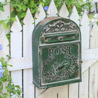 Green Wrought Iron Letterbox Waterproof Vintage Design Post Box Rustic Metal Post Box Easy to Install for Garden, House Exterior