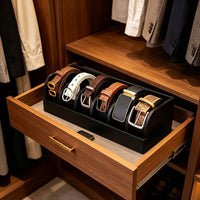 Bamboo Belt Holder Divided Compartments Belt Organizer Box Wooden Material