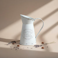 Rustic Milk Can Vase Floral Embossed Details Vintage Metal Pitcher Vase