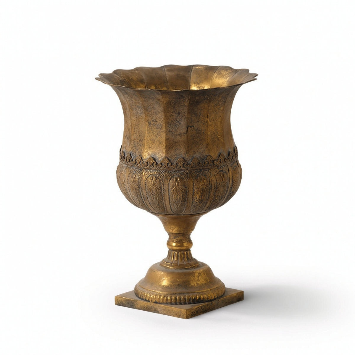 Pedestal Vase Antique-Vintage-Look Vase with Edge Embossed Urn with Square Base for Living Room