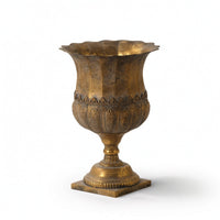 Pedestal Vase Antique-Vintage-Look Vase with Edge Embossed Urn with Square Base for Living Room