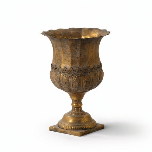 Pedestal Vase Antique-Vintage-Look Vase with Edge Embossed Urn with Square Base for Living Room
