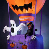 Outdoor Jack-O'-Lantern Balloon with Basket Lighted Pumpkin Inflatable with Ghost Illuminated Inflatable Hot Air Balloon Inflate for Homeowners, Party Hosts, Yard, Garden