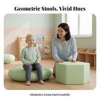 High-Density Foam Hexagonal Ottoman Easy to Clean Geometric Pouf Wear-Resistant Upholstered Combination Stool Solid Wood Frame for Toddlers, Educators, Kindergarten, Early Learning Center, Playroom, Waiting Room