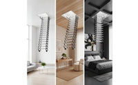 Overhead Attic Ladder with Handrail Concealed Overhead Mount Attic Ladder Space-Saving for Homeowners, Builders, Loft, Garage