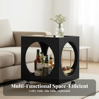 Wheeled Cube Table with Cutouts Sturdy Construction Household Furniture