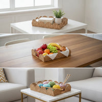 Rattan Tray with Handles Wicker Tray Sturdy for Coffee Table, Vanity