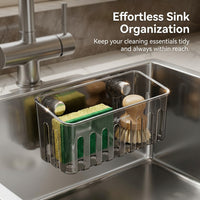 Bathroom Sink and Kitchen Organizer with Drain Rack, Rectangular Sponge Holder with Suction Cup for Homeowners