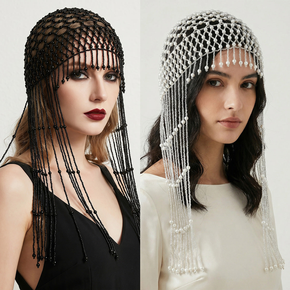 Mesh Pearl Hair Chain with Tassel for Party, Bride, and Hat Decoration