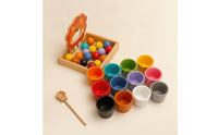 Natural Wood Feeding Toy with Lion Board Preschool Color Matching Toy with Cups and Balls Child-Centered Wooden Sorting Game with Scooping Tools Hand-Eye Coordination for Preschoolers