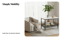 2-Tier Rolling End Table Movable with casters Household Furniture Space-Saving