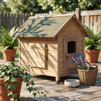 Wooden Dog House Elevated Floor Gabled Rooftop Dog House Slatted Construction for Indoor