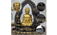 Stone-Like Tabletop Water Fountain Small Sitting Buddha Fountain Zen-Style Ornament Meditative for Desk, Living Room