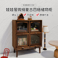 dollhouse娃娃屋配件微缩4格储物柜模型摆件木制家具复古迷你柜子