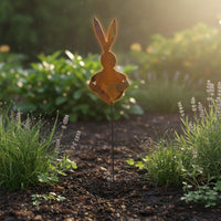 Rusted Rabbit Outline Rustic Farmhouse Aesthetic Easter Rabbit Garden Stake