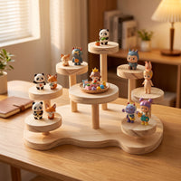 Tabletop Figurine Stand Tiered Wooden Display Rack Multifunctional Multi-Tier Display Shelf for Collectors, Desk Organization