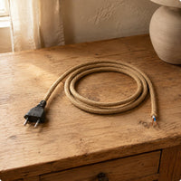 Europlug Power Cord Stripped Wire Ends Braided Lamp Cord Electrical Accessory Rustic