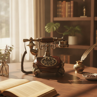 Antique-Style Corded Telephone Coiled Cord Vintage Wired Telephone Plug and Play Decorative Push-Button Phone