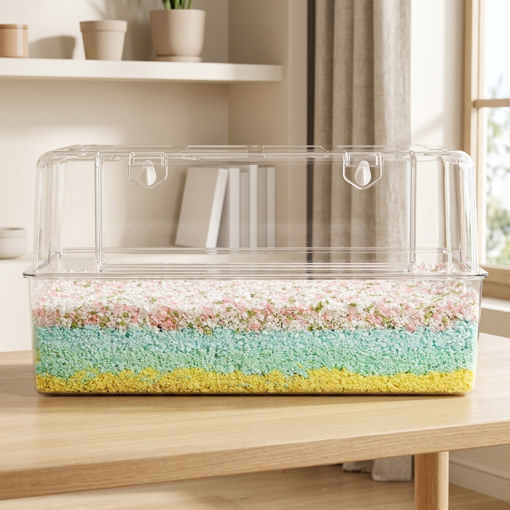 Acrylic Hamster Cage and Rectangular Habitat, Single-Tier Enclosure with Wheel, Cartoon Style Beginner Starter Kit, Indoor Design